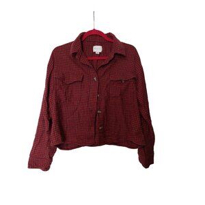 American Eagle Womens Red Plaid Cropped Button-Up Shirt Size M